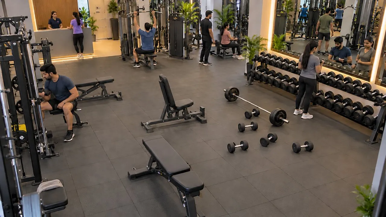 5 dumbbells and a loaded bar left on the floor for 10 min