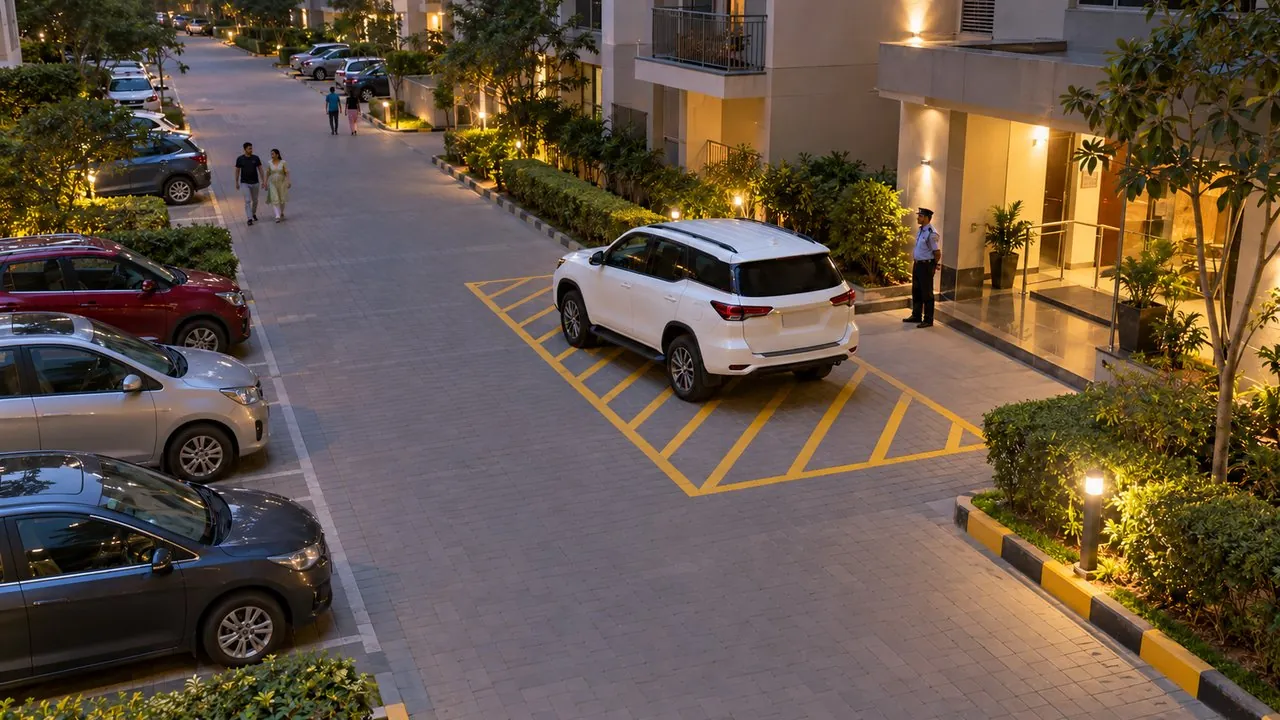 SUV parked in the fire tender path for 25 min