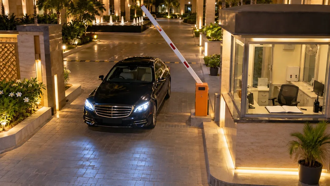 Car let in at the service gate with no check, guard away from the cabin