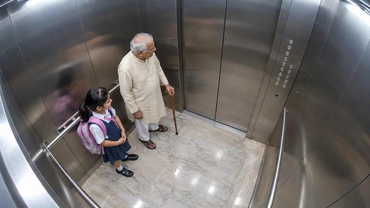 Lift 2 stuck with an adult and a child inside