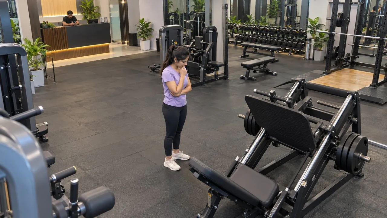 New member alone at the leg press for 20 min