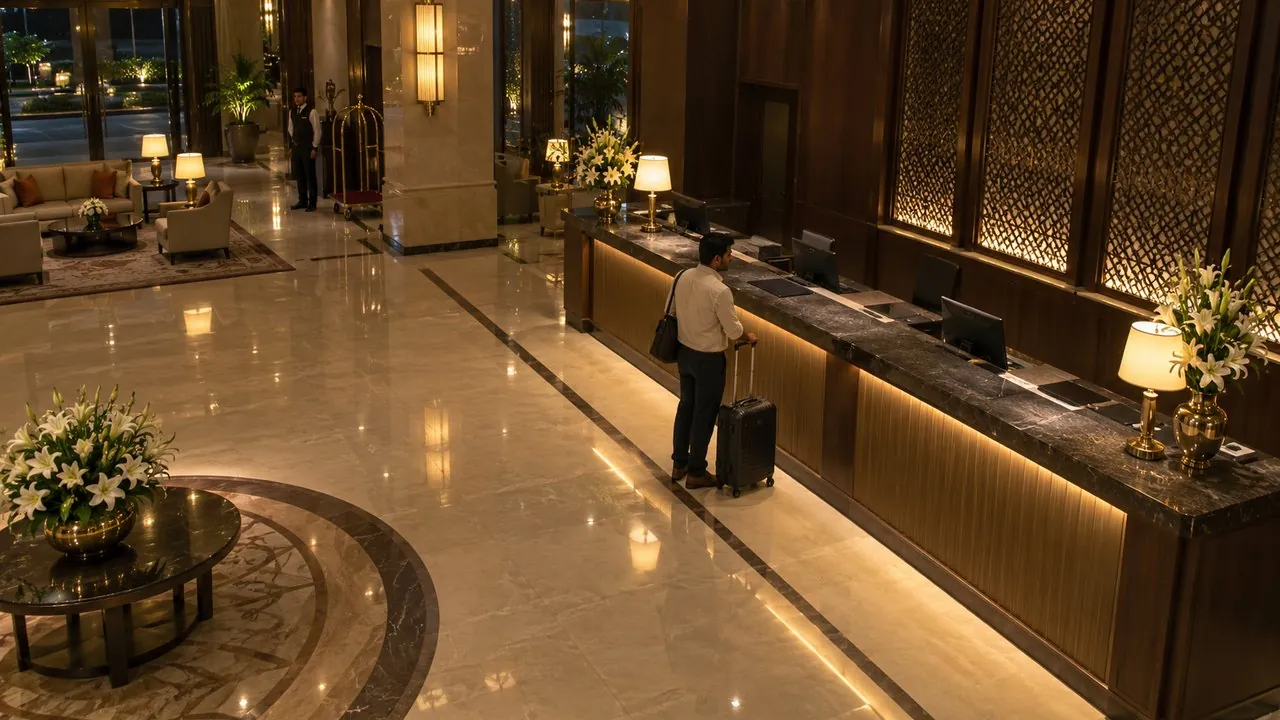 Front desk empty at 2 AM, a guest waiting 4 min