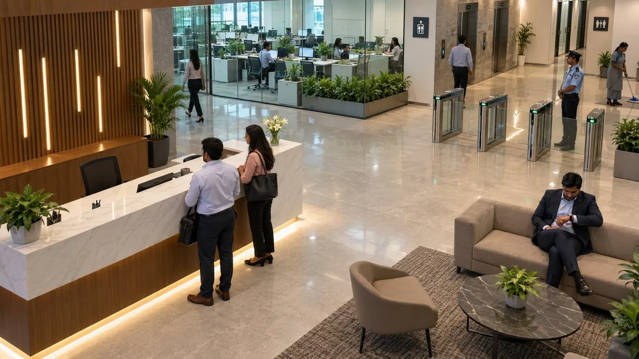 Visitors waiting at an empty reception for 4 min