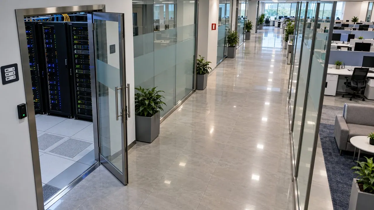 Server room door left open, nobody inside