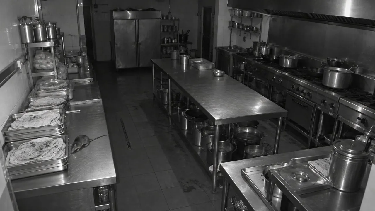 Rat on the counter beside the roti trays at 2:14 AM