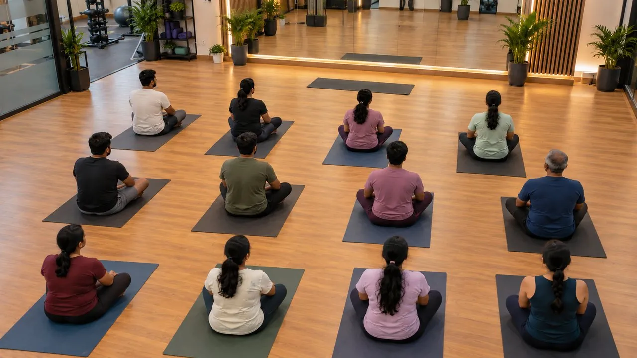 6:30 AM yoga: 12 members waiting, instructor not in the studio