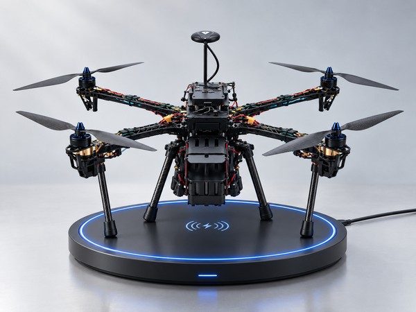 Zigzag AI Drone on its charging pad